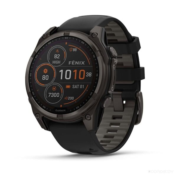 Умные часы Garmin Fenix 8 Solar, Sapphire 47мм (титановый угольно-серый DLC с черным ремешком)