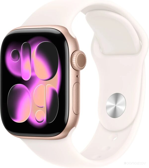 Умные часы Apple Watch Series 11 42 мм (алюминиевый корпус розовое золото/легкие румяна спортивный силиконовый ремешок)