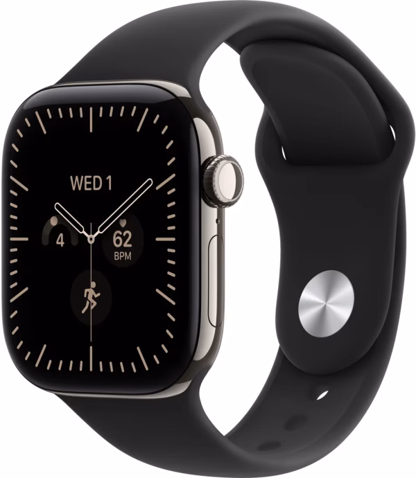 Умные часы Apple Watch Series 12 LTE 42 мм (титановый корпус, природный/черный, спортивный силиконовый ремешок S/M)