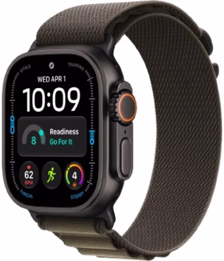 Умные часы Apple Watch Ultra 4 LTE 49 мм (титановый корпус, черный/темно-зеленый, текстильный ремешок размера S)