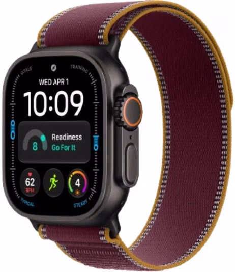 Умные часы Apple Watch Ultra 4 LTE 49 мм (титановый корпус, черный/бургунди, нейлоновый ремешок размера S/M)