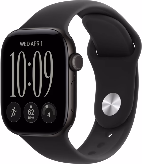 Умные часы Apple Watch Series 12 42 мм (алюминиевый корпус, черный/черный, спортивный силиконовый ремешок M/L)