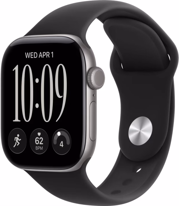 Умные часы Apple Watch Series 12 42 мм (алюминиевый корпус, серый космос/черный, спортивный силиконовый ремешок M/L)