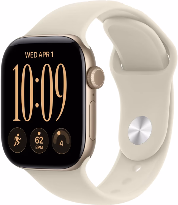 Умные часы Apple Watch Series 12 42 мм (алюминиевый корпус, светлое золото/песочный, спортивный силиконовый ремешок S/M)